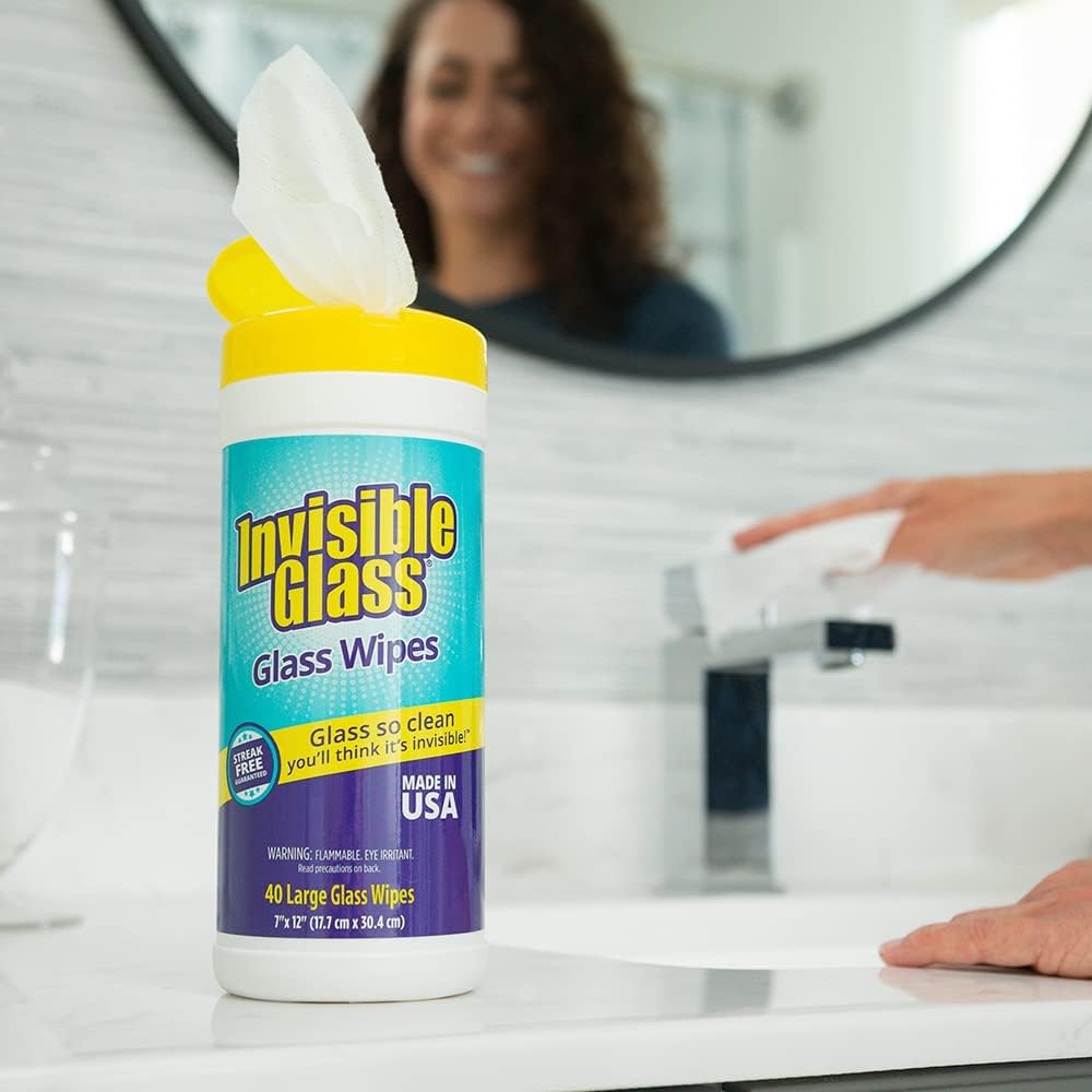 Invisible Glass 90160-2PK 40 toallitas de limpieza de vidrio sin pelusas, perfectas para espejos, ventanas, parabrisas para el hogar, automóvil y