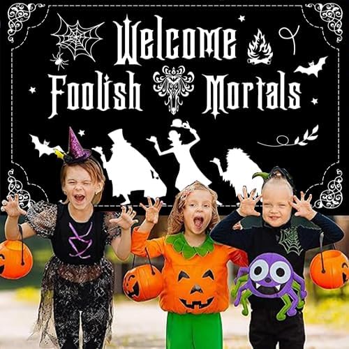 Telón de fondo de decoración de Manssion encantada, pancarta de bienvenida para fiesta de Halloween, suministros de fiesta de casa embrujada,