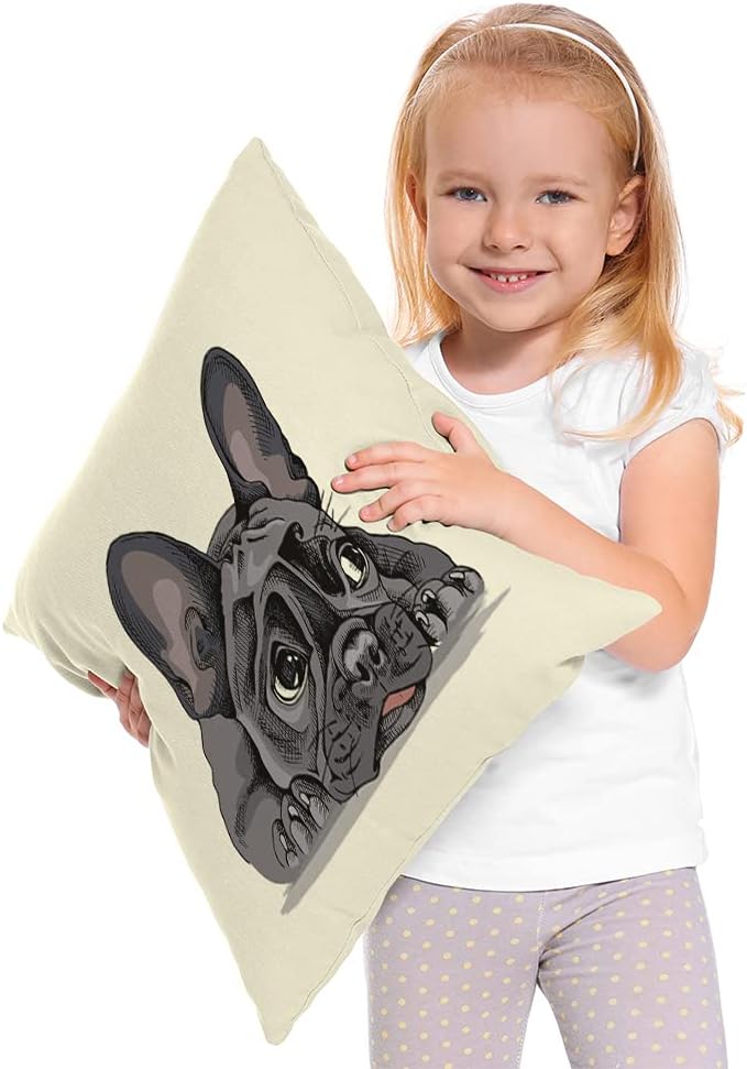 WONDERTIFY Fundas de almohada con diseño de bulldog francés en acuarela, adorable cachorro, adorable funda de cojín para mascotas, para sofá, cama o
