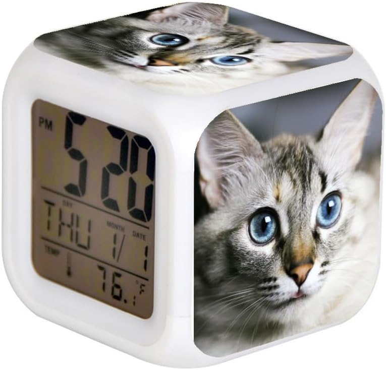 Reloj despertador digital LED con cambio de color de 7 colores con termómetro de alarma de fecha para el hogar de escritorio para niños, reloj