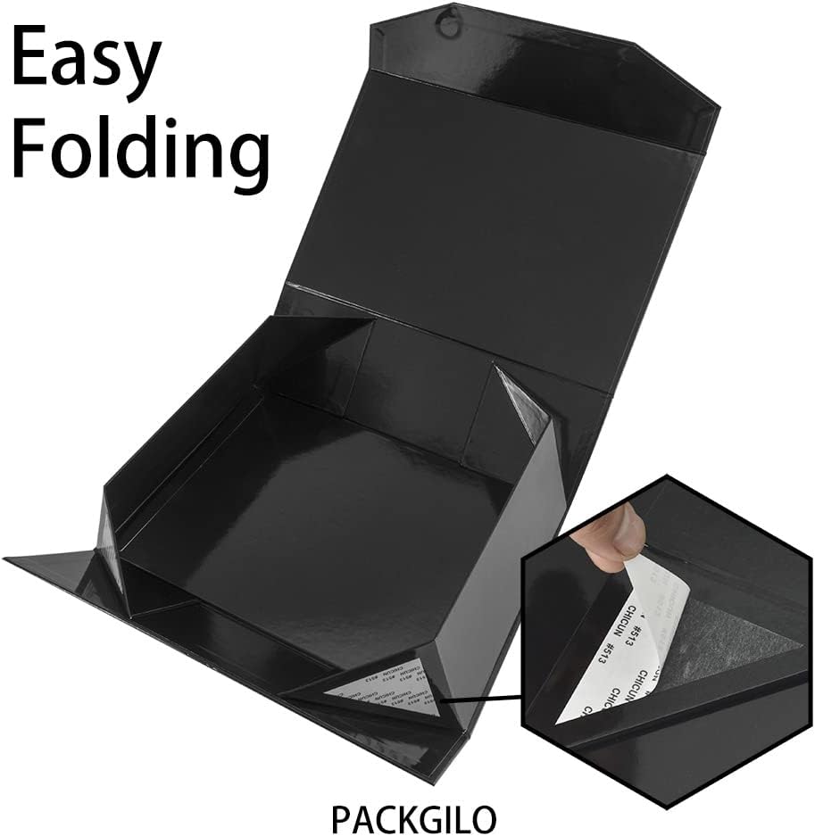 2 cajas de regalo grandes negras con tapa de 13 x 9 x 4 pulgadas, caja de propuesta de dama de honor, caja de regalo plegable dura con cierre