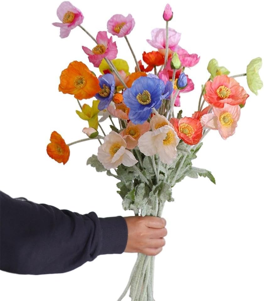 Flores artificiales de seda de amapola, arreglo floral de amapola artificial, flores de tallo largo de 22 pulgadas para decoración de boda, hogar,