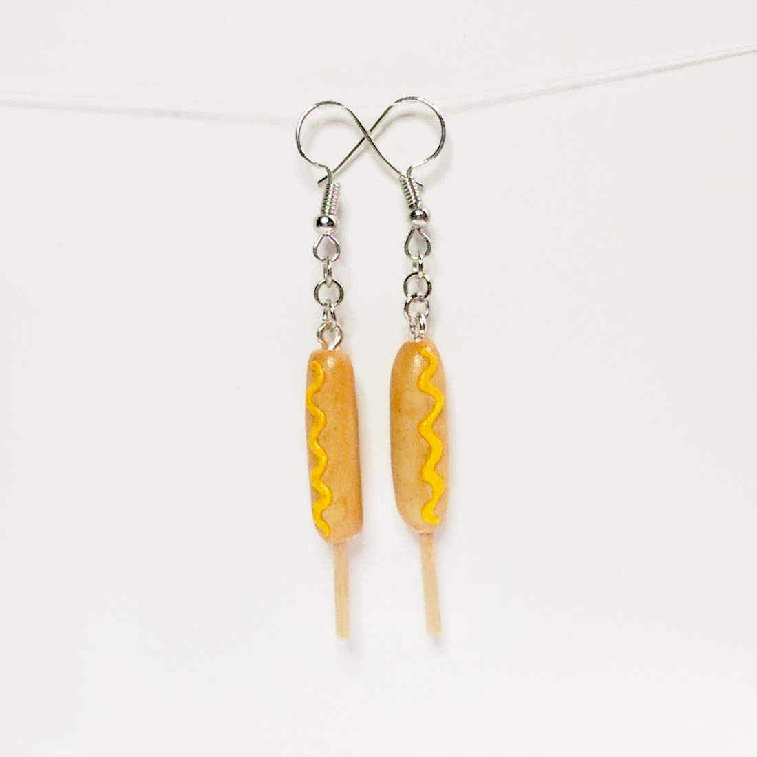 Corn dog with Mustard Earrings Faux Food Drink Jewelry Halloween Christmas