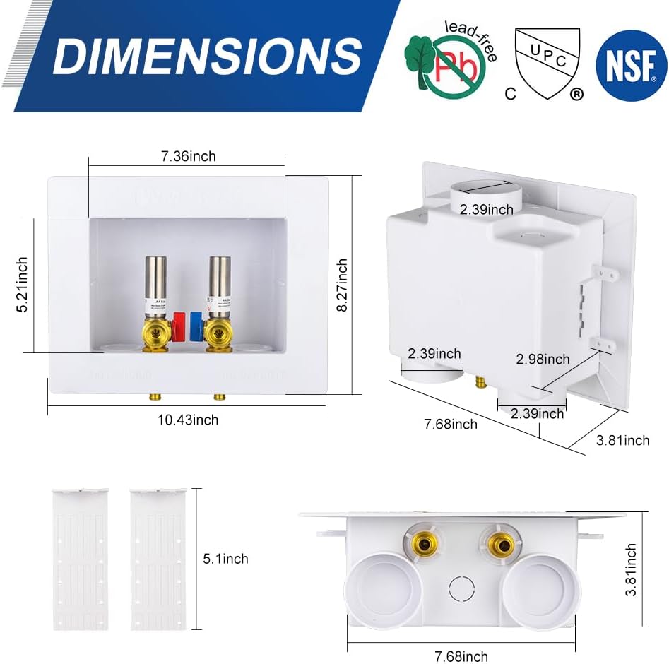 EFIELD Doble drenaje 12 pulgada PEX conexión de crimpado x 34 pulgadas MHT lavadora caja de salida con martillo de agua de acero inoxidable