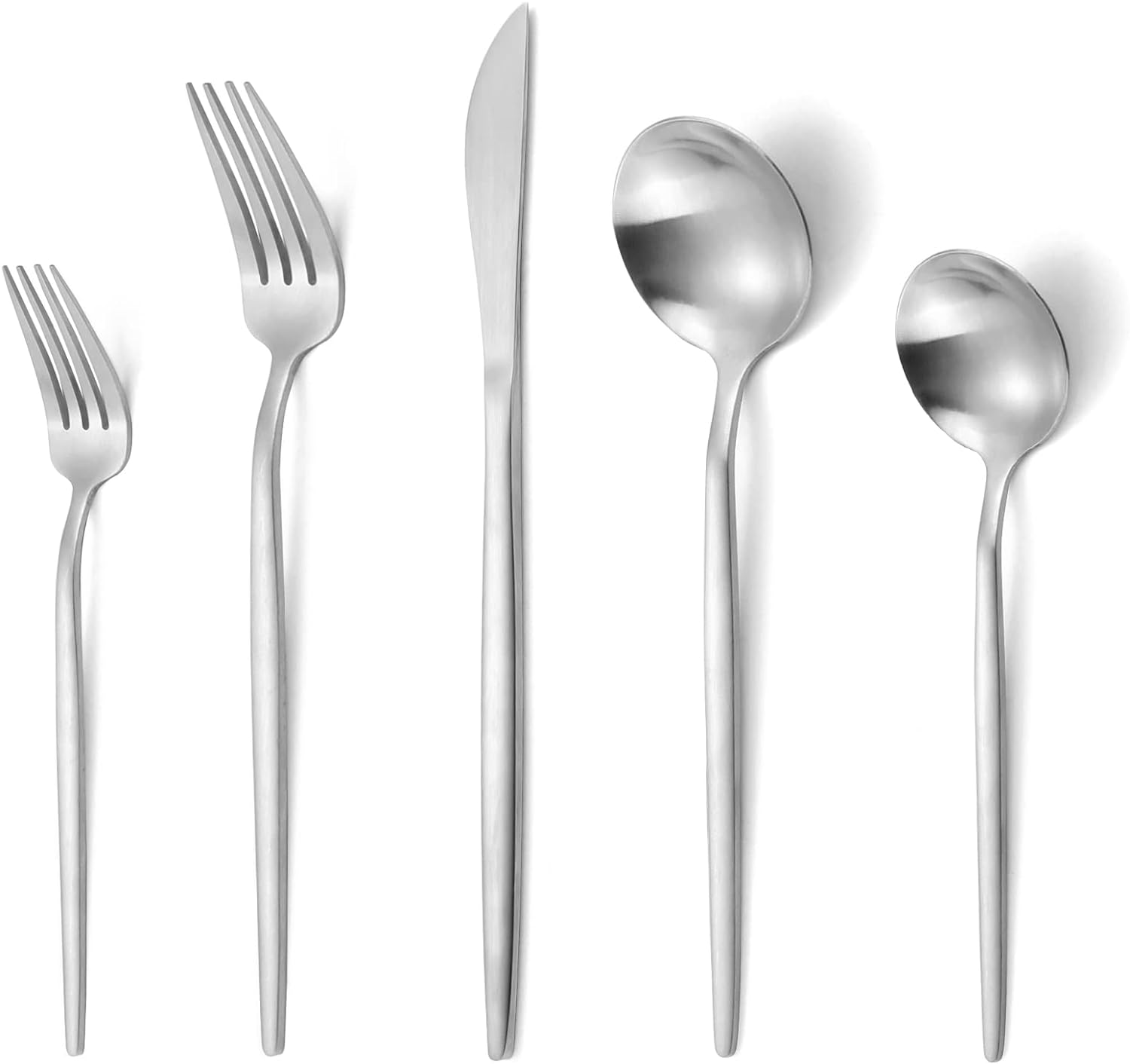 VANVRO – Juego de cubiertos mate de acero inoxidable de 20 piezas, acabado satinado, servicio para 4, hogar y restaurante, apto para lavavajillas