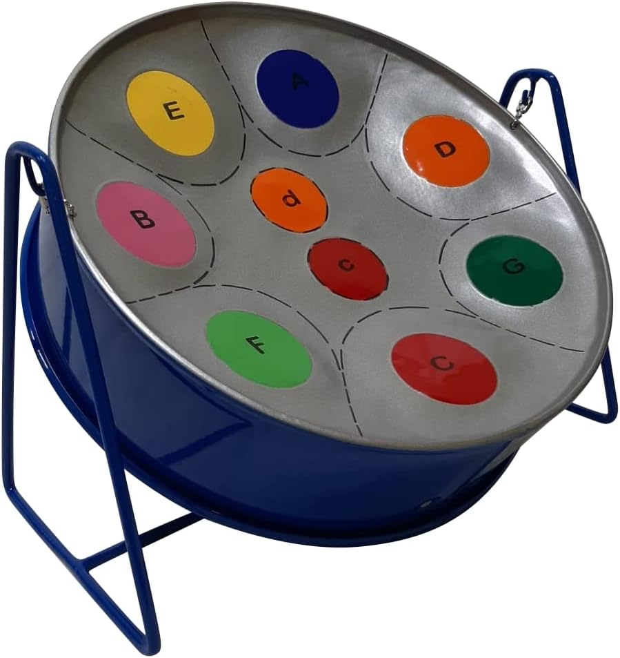 Tambor de acero (Steelpan) de 10 pulgadas con instrucciones fáciles para principiantes Rainbow Pitipan (azul y plateado)