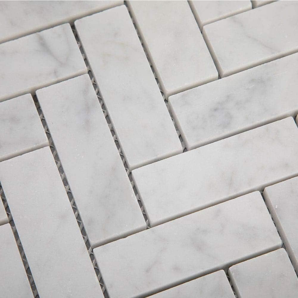 Azulejo de mosaico de espiga de mármol blanco italiano de Carrara de 1 x 3 pulido para salpicaduras de cocina, baño, pared y piso, 5 hojascaja