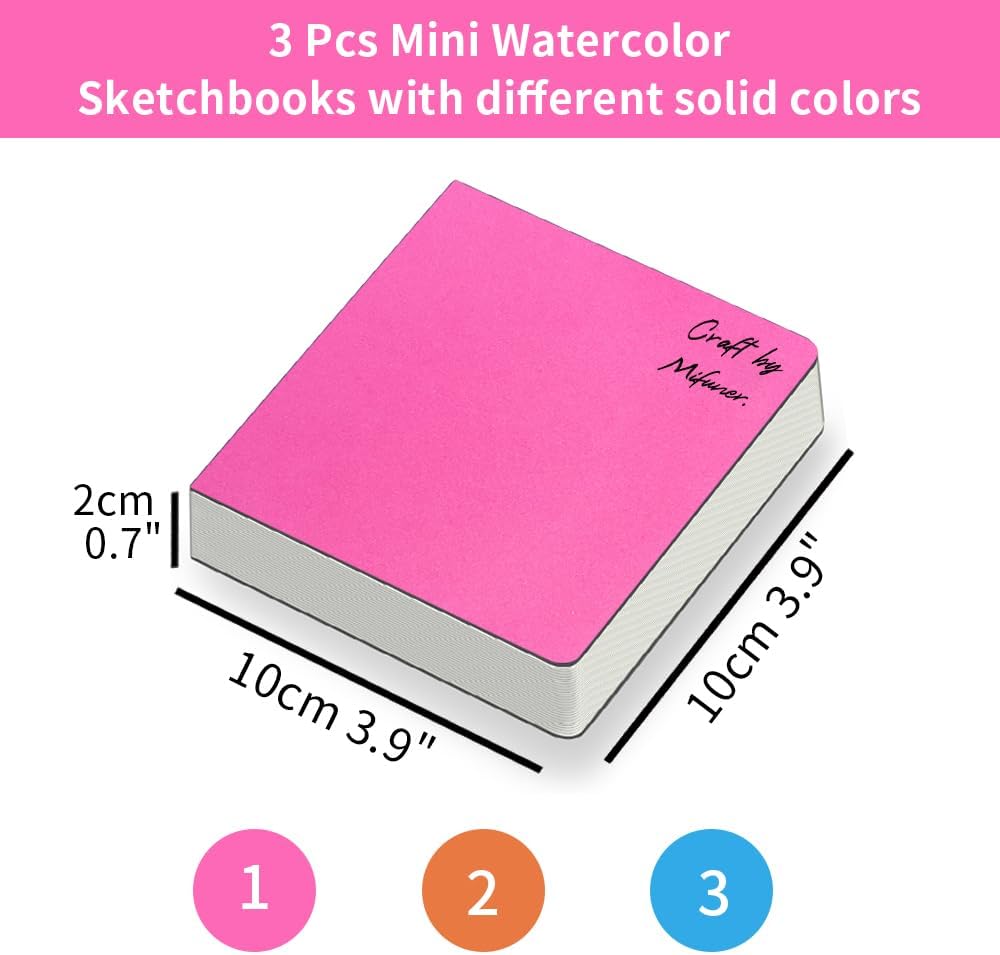 3 mini cuaderno de bocetos de acuarela de 3.9 x 3.9 pulgadas, 300 GSM, cuaderno de pintura cuadrado portátil, 60 pgs (30 hojas delanteras y traseras
