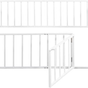 TURRIDU Cama de suelo de metal tamaño Queen, marco de cama Montessori Queen con valla y puerta, cama Queen con diseño de puerta, cama de valla para TURRIDU Cama de suelo de metal tamaño Queen, marco de cama Montessori Queen con valla y puerta, cama Queen con diseño de puerta, cama de valla para