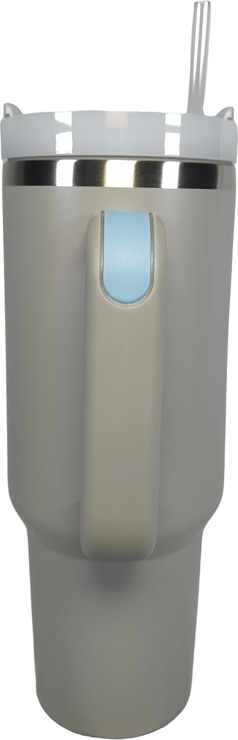 Vaso de 40 onzas con asa y pajita, acero inoxidable, doble capa, aislado al vacío, taza térmica perfecta para agua, té, café (peltre)
