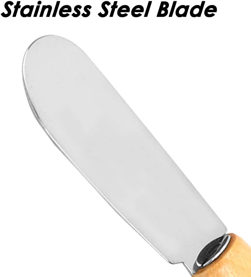 DaKuan Esparcidor de mantequilla con mango de madera, 4 pulgadas, cuchillos para condimentos de queso crema, juego de 6