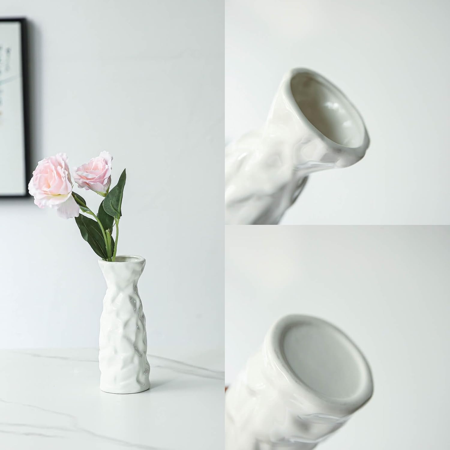 Florero de cerámica blanca  Juego de 2 jarrones de papel  Jarrones decorativos bohemios modernos para flores y hierba de pampas  Sala de estar,