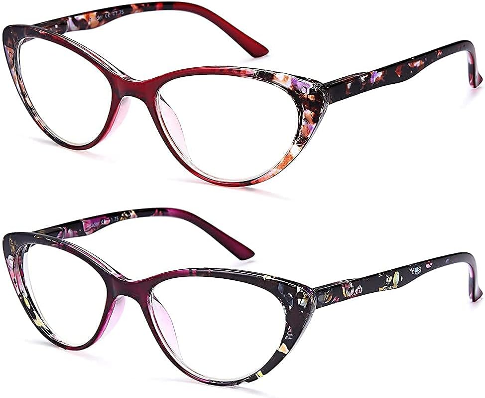 EYEURL Gafas de lectura de ojo de gato para mujer, paquete de 2 lectores con bloqueo de luz azul + 1.25 con diseño de bisagra de resorte, elige tu