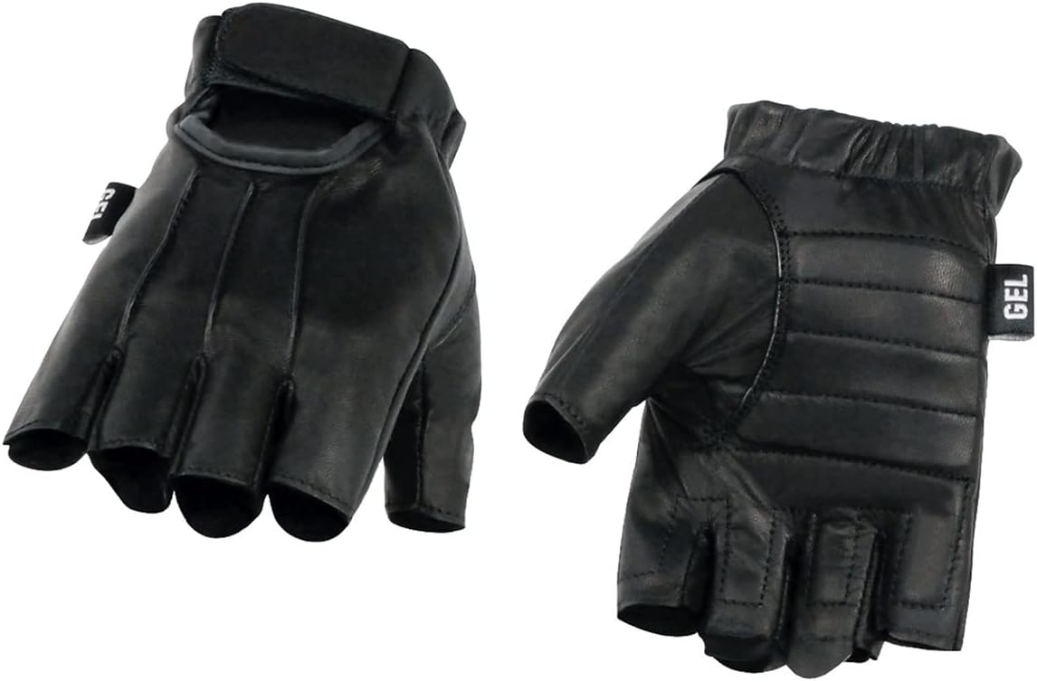 Milwaukee Leather SH206 Men’s Black Leather Gel Padded Palm Fingerless Motorcycle Hand Gloves W Welted Design