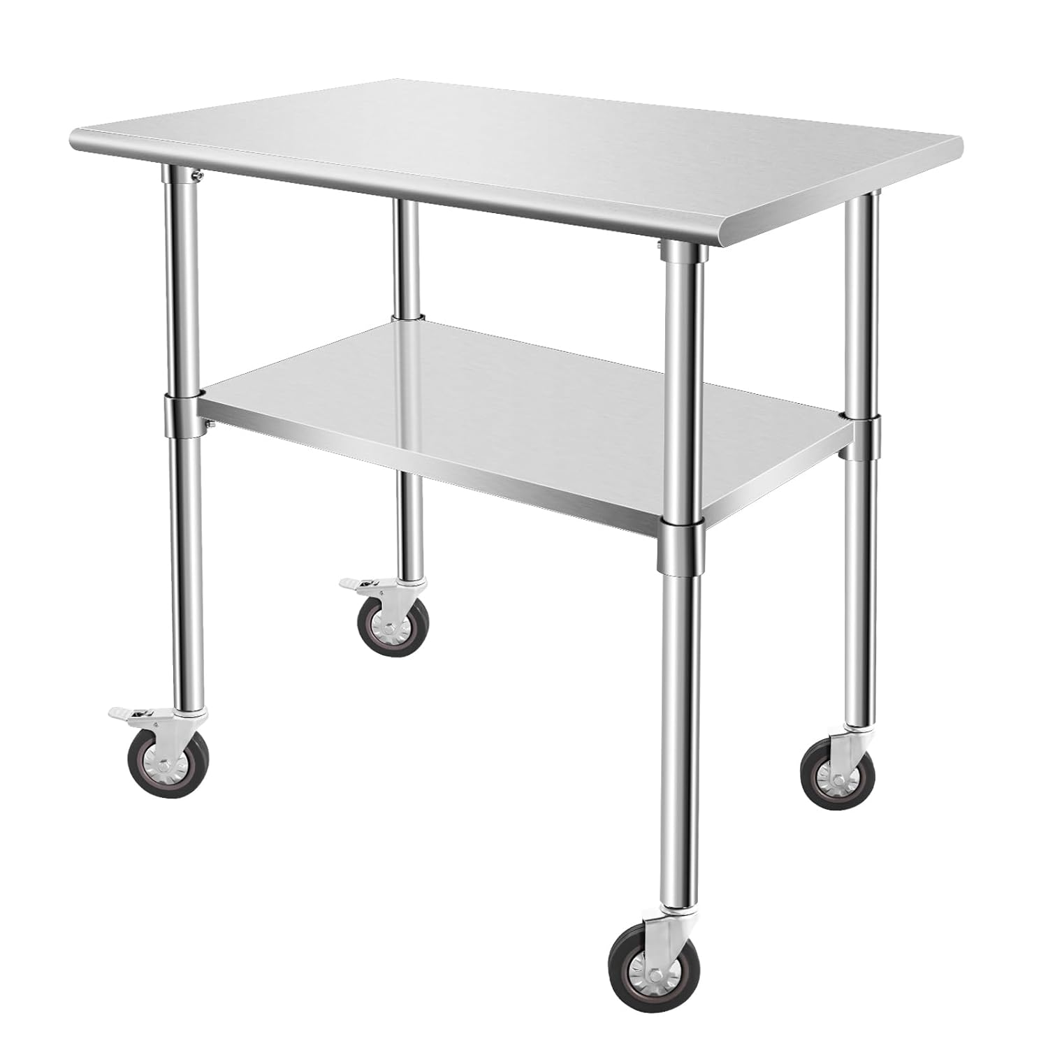 OUKIDR Mesa de trabajo de 36 x 24 pulgadas, mesa de acero inoxidable resistente para preparación con 4 ruedas para cocina comercial, restaurante,