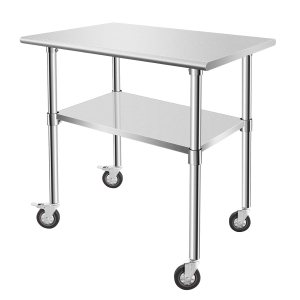 OUKIDR Mesa de trabajo de 36 x 24 pulgadas, mesa de acero inoxidable resistente para preparación con 4 ruedas para cocina comercial, restaurante, OUKIDR Mesa de trabajo de 36 x 24 pulgadas, mesa de acero inoxidable resistente para preparación con 4 ruedas para cocina comercial, restaurante,