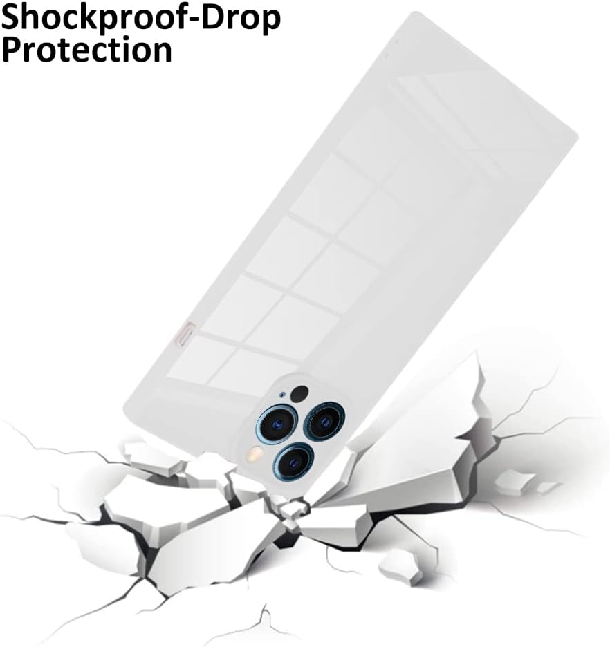 LSL Funda compatible para iPhone 12 Pro, cuadrada, de TPU suave, color blanco, anticaídas, antiarañazos, absorción de golpes, funda protectora