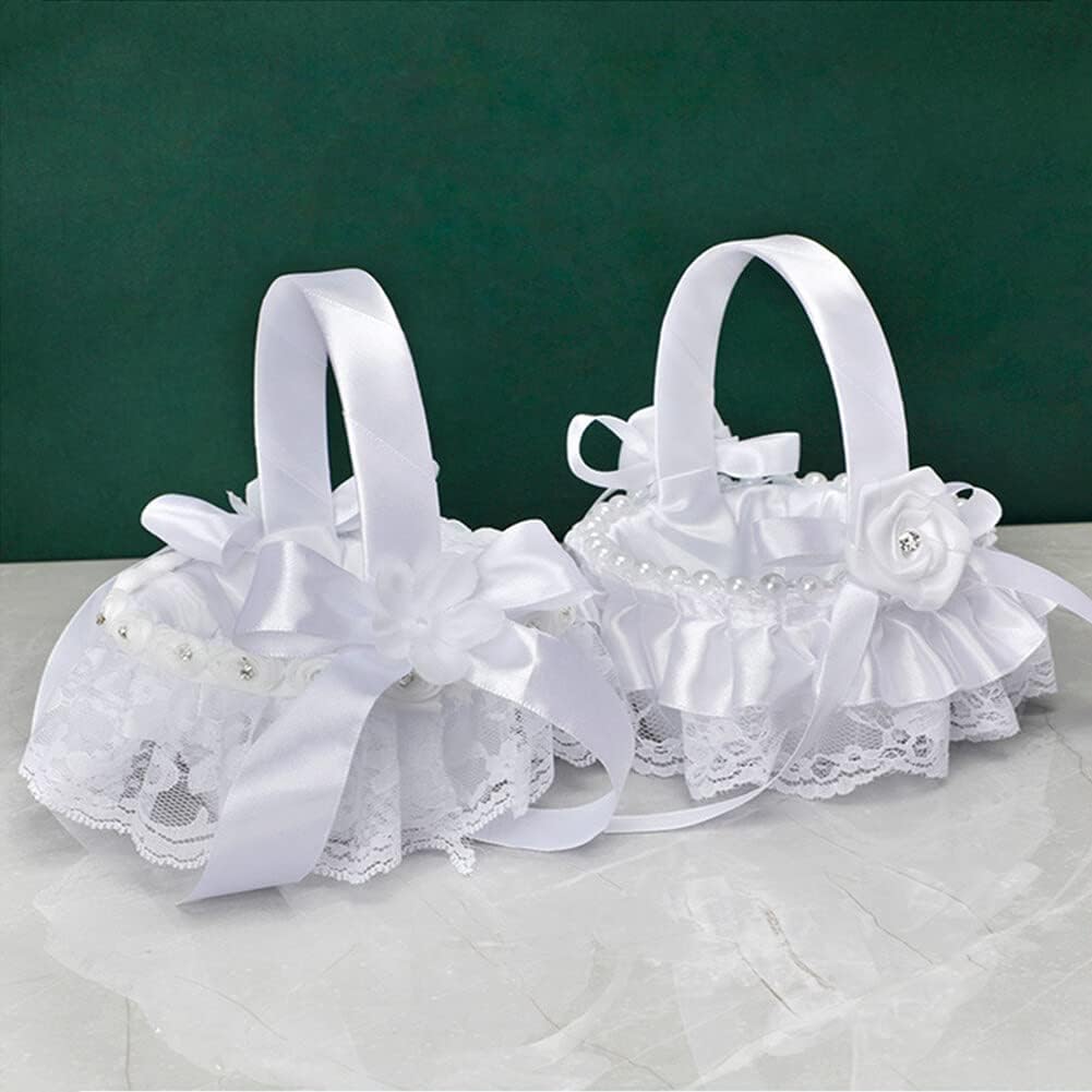 ikasus 2 cestas para niña de flores, cesta de flores de boda, cesta de boda de encaje rústico occidental, cesta de pétalos románticos dulces, cesta