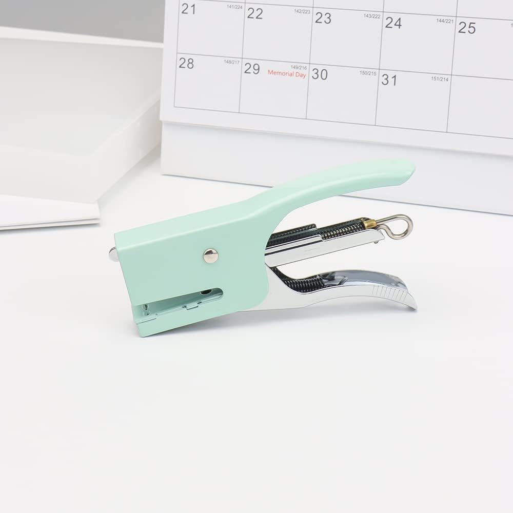 #10 – Mini grapadora de alicates verdes con juego de grapas, bonita engrapadora manual n. 10 con 1000 grapas de oro rosa para suministros de