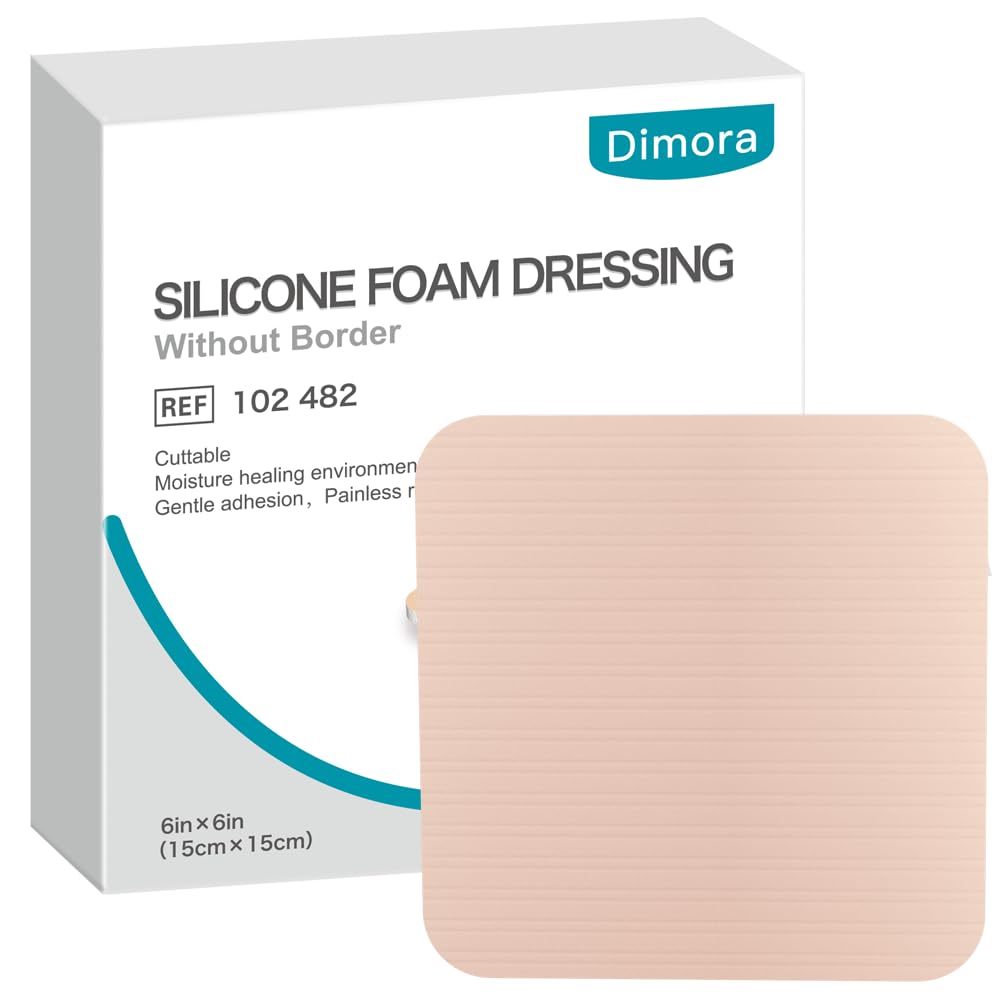 Dimora Apósito de espuma de silicona sin borde, 6 x 6 pulgadas, vendajes adhesivos altamente absorbentes para heridas, almohadillas cortables para