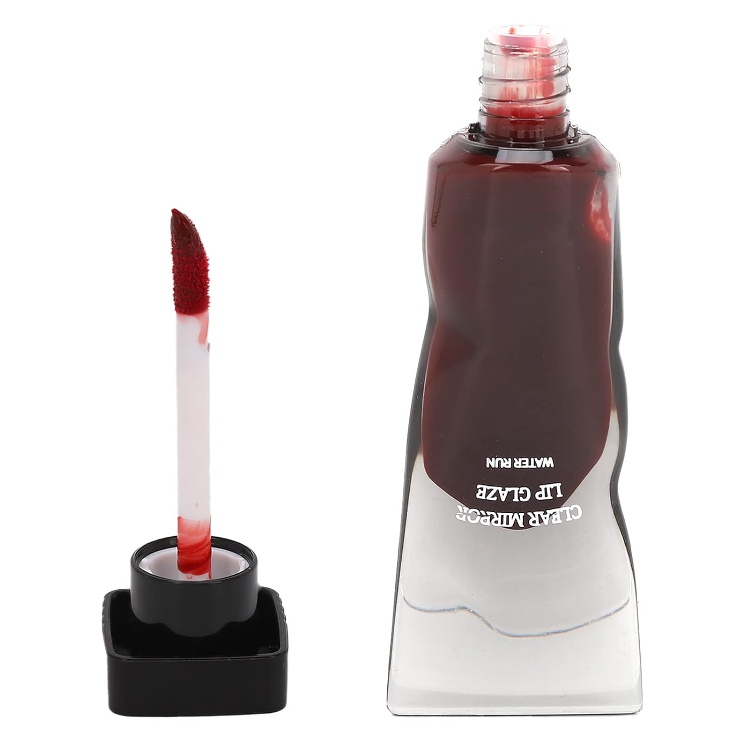 Yinhing Brillo de labios de espejo transparente, esmalte de labios negro en capas, espejo transparente de larga duración, estilo elegante, brillo de