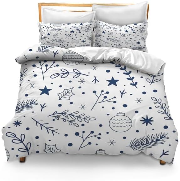 Bidesign Twin Christmas Theme Duvet Cover (Merry ChristmasChristmas TreeBell Pattern) Holiday Deluxe Double Bedding Set (1 Duvet Cover +2