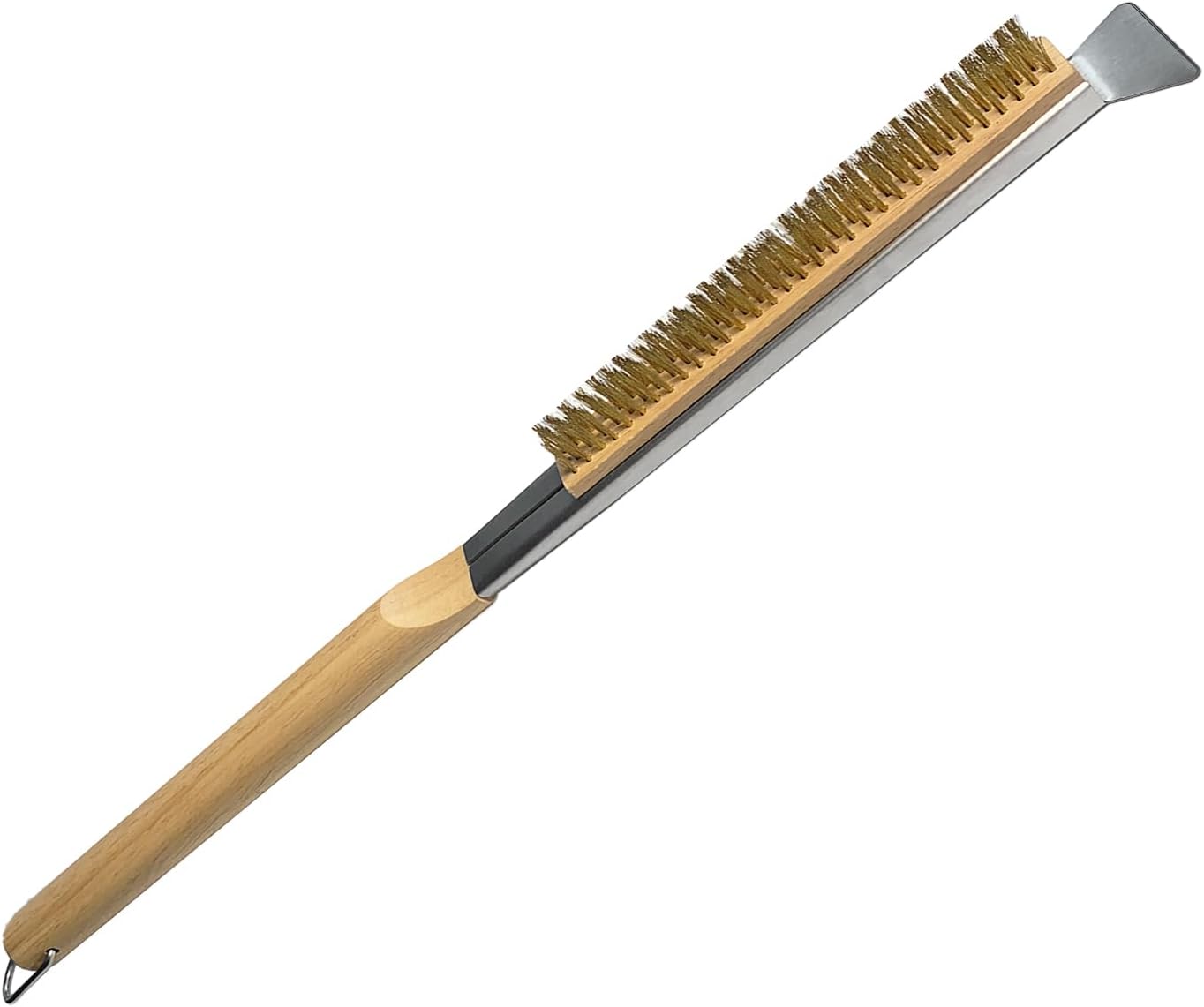 Pizza Oven Brush, 22 Pizza Stone Cleaning Brush – Brass Wire Pizza Brush with Wooden Handle and Stainless Steel Scraper, Pizza Oven Accessories for