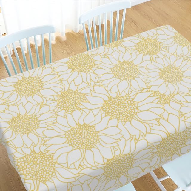 Mantel rectangular impermeable con patrón de flor de girasol blanco de 60 x 90 pulgadas, para fiestas, cocina, picnic, decoración de boda, al aire