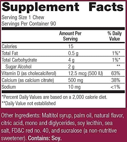 Bariatric Advantage – Bocadillos masticables de citrato de calcio de 500 mg de sabor a fresa para pacientes con cirugía bariátrica, incluyendo
