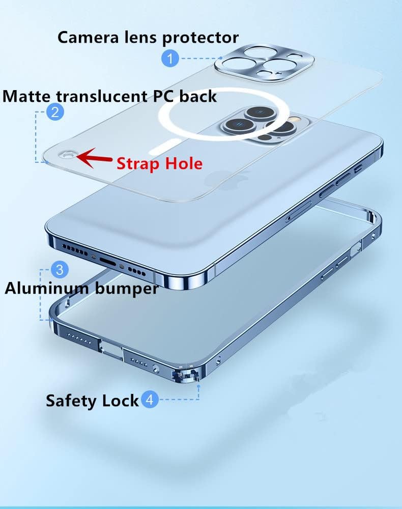 Funda magnética para iPhone 14 Pro compatible con MagSafe Metal aleación de aluminio parachoques mate translúcido cubierta trasera con protector de