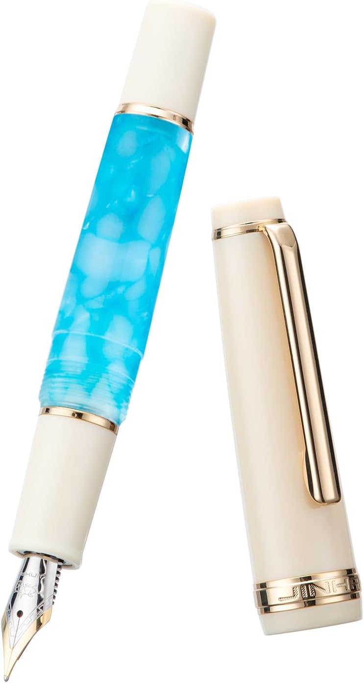 Jinhao 82 – Mini pluma estilográfica acrílica, punta fina de iridio con convertidor de tinta, mini bolígrafo de viaje azul marino de bolsillo corto