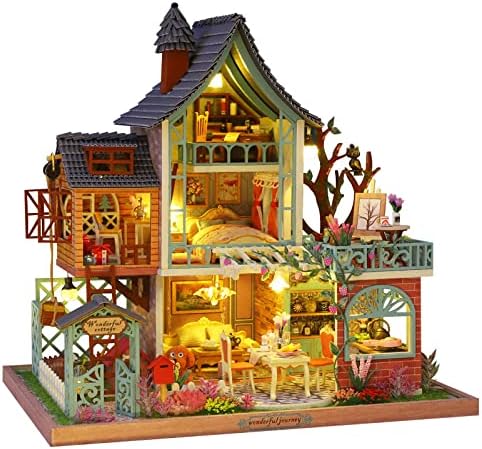 CuteQi – Kit de casa en miniatura, kit de casa para bricolaje, habitación creativa con muebles, kit de fabricación de casa pequeña con luz y música