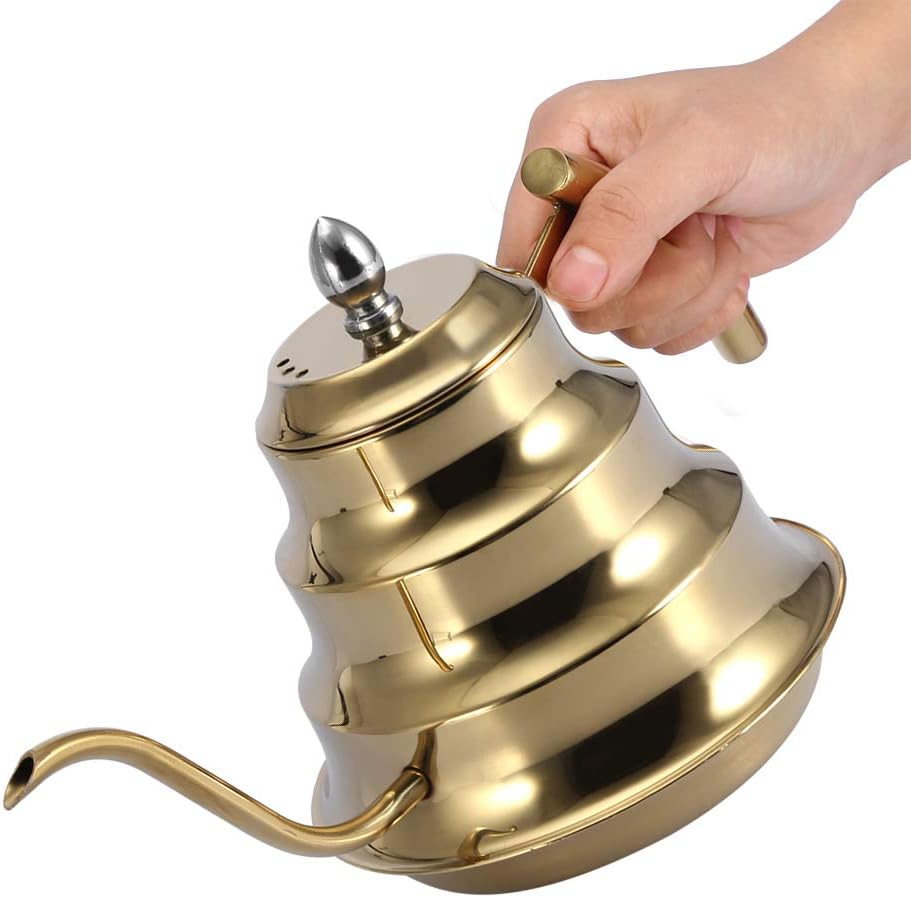 Hervidor de café con cuello de cisne de acero inoxidable con mango aislado antiquemaduras, tetera de boquilla larga y estrecha para preparar granos