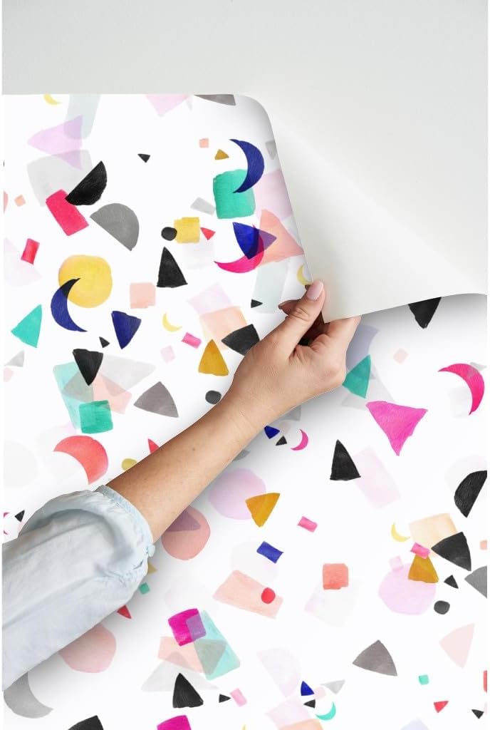 Spoonflower Despegar y pegar papel tapiz Swatch – Confeti Fiesta Cumpleaños Formas Colorido Acuarela Abstracto Geométrico Lindo Mod Personalizado