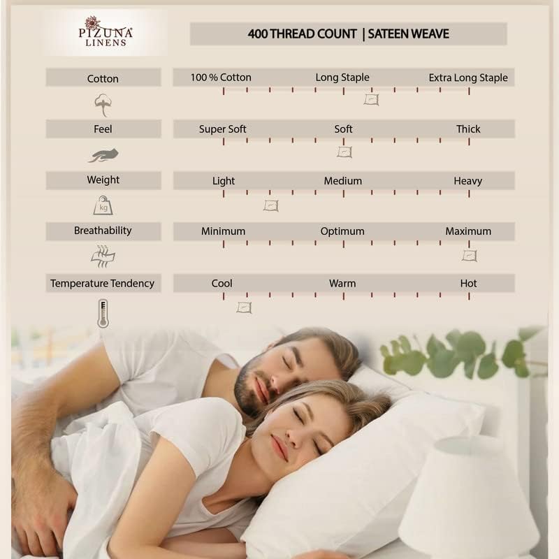 Pizuna Juego de sábanas de algodón gris con estampado a cuadros de tamaño matrimonial, sábanas de 400 hilos 100% algodón satinado, 100 % algodón