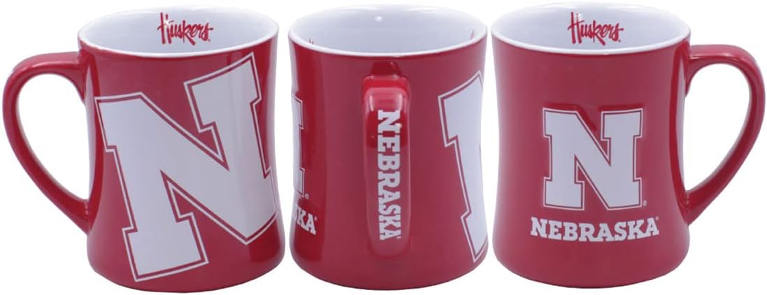 RFSJ Nebraska Cornhuskers – Taza de cerámica en relieve (3D) de 16 onzas, color rojo