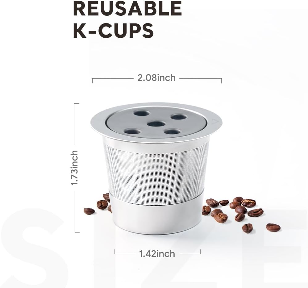 Paquete de 4 tazas K reutilizables de acero inoxidable para K eurig Supreme & Supreme Plus, filtro universal K-eurig de cinco agujeros para cápsulas