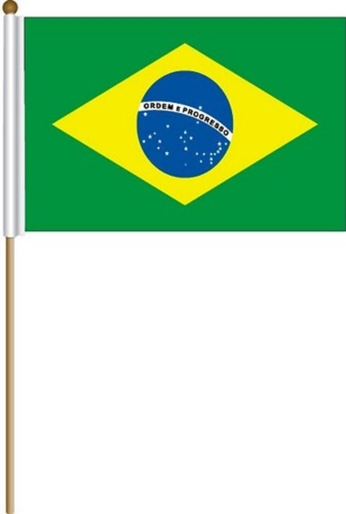 Brasil Brasil Grande 12 X 18 Pulgadas País Stick Bandera Bandera En Un 2 Pies De Madera Palillo.. Poliéster Nuevo