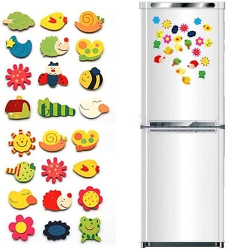 24 calcomanías de imán de nevera de madera de animales al azar para refrigerador, juguete educativo para el hogar, imán de bricolaje, calcomanías de