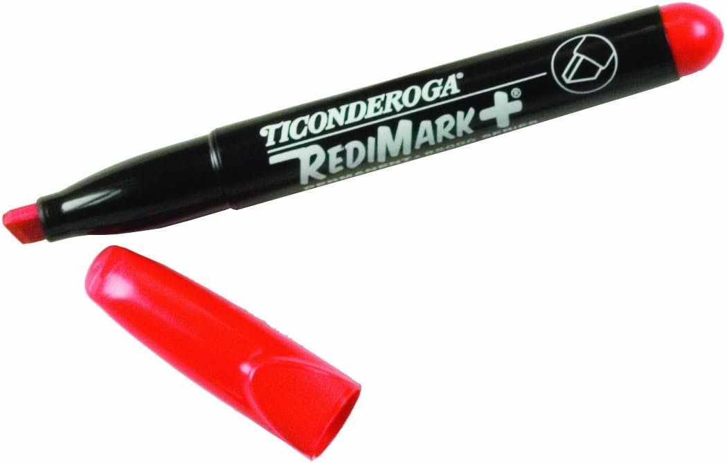 Ticonderoga RediMark+ Plus Marcadores permanentes de bajo olor, punta de cincel, rojo, 12 unidades, (X95001) (95001)