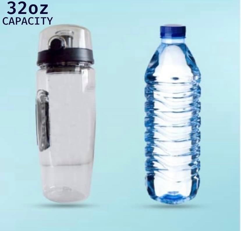 Botella de agua deportiva, tapa superior abatible y doble agarre antideslizante, sin BPA, 32 onzas