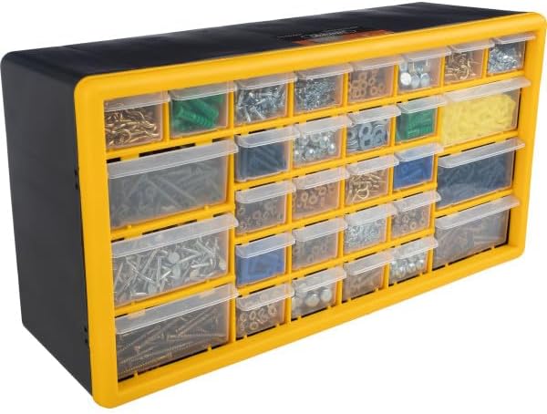 Stalwart Organizador de piezas pequeñas de 30 cajones, 19.6 x 6.25 x 9.75 pulgadas, amarillo