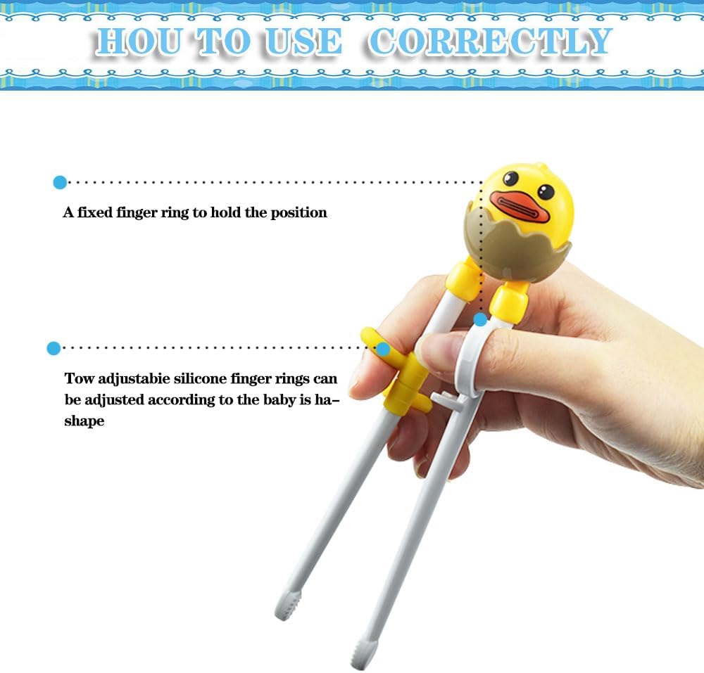 Juego de palillos para niños, juego de palillos de entrenamiento para niños y principiantes, juego de palillos de pato amarillo, cuchara, tenedor y