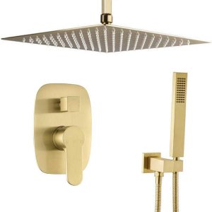 AYIVG Baño latón 10 pulgadas montaje pared techo lluvia sistema mezclador sistema mezclador (montaje en techo, oro cepillado) AYIVG Baño latón 10 pulgadas montaje pared techo lluvia sistema mezclador sistema mezclador (montaje en techo, oro cepillado)