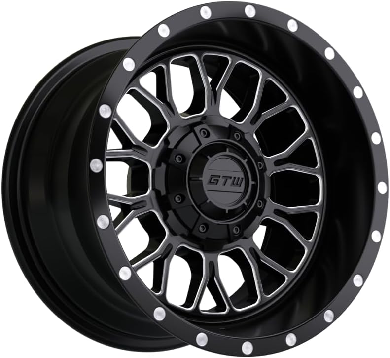 GTW Helix – Rueda de aluminio para carrito de golf de 12 pulgadas de 12 x 7 pulgadas, 4-4 pernos  desplazamiento 34 (negro matemecanizado)