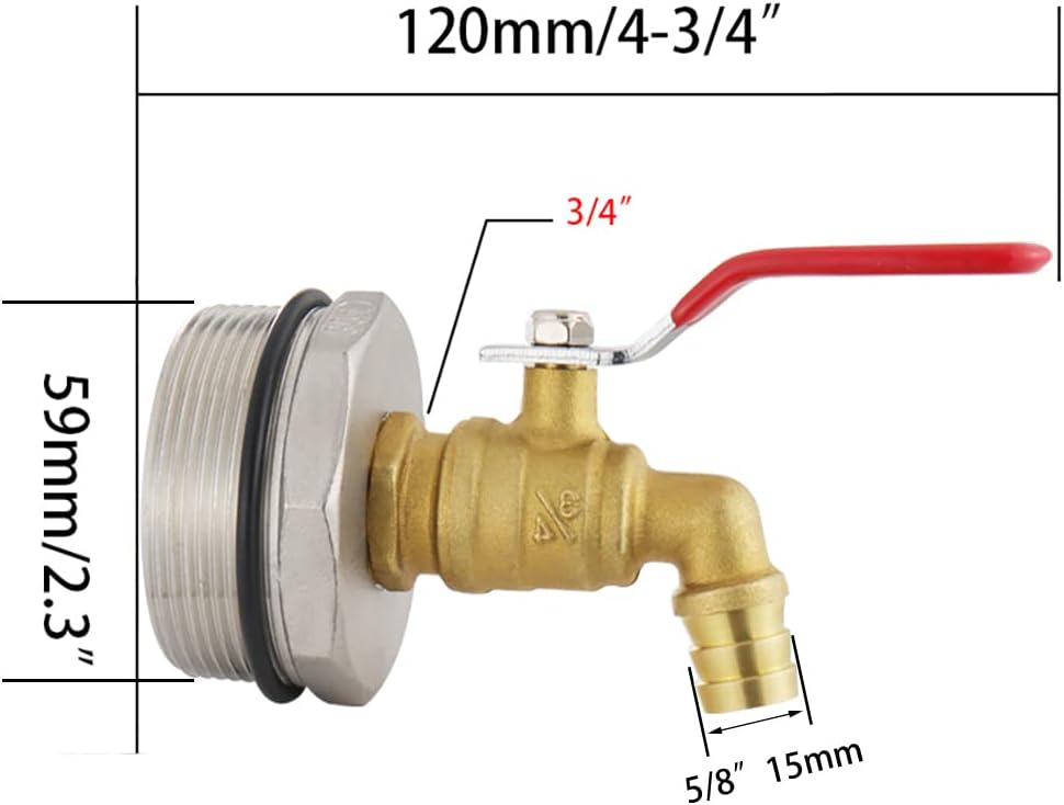 Grifo de tambor de 2 “para tambor de 55 galones, espita de barril de lluvia, grifo de barril de latón con junta EPDM