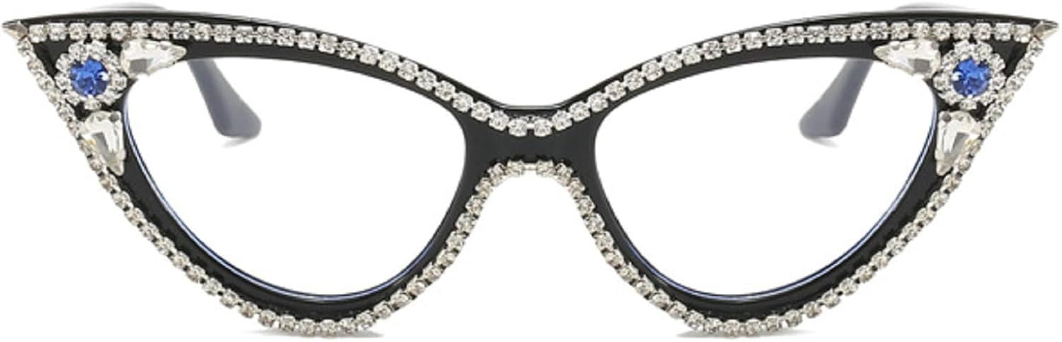 mincl Lentes de diamantes de imitación anti luz azul para mujer con diamantes de ojo de gato, gafas de computadora antifatiga