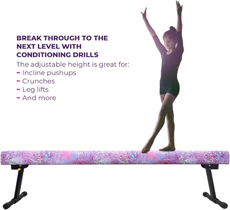7.2ft Ultrasimple Adjustable&Foldable Balance Beam,High-Low Floor Beam Suede Gymnastics Equipment,No Tool Require, Gymnastics Beam for