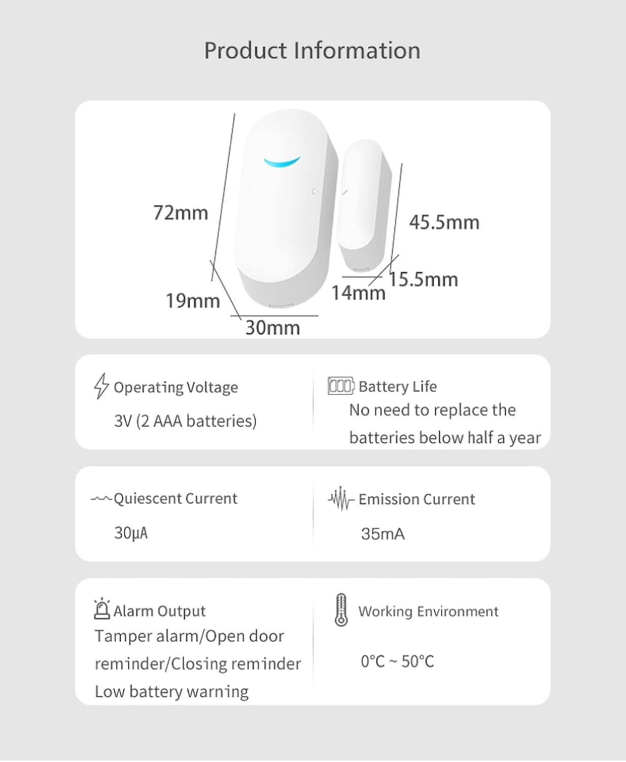 TUYA – Paquete de 4 sensores inalámbricos WiFi para ventana de puerta, alarma inteligente con notificación gratuita, control de aplicación, sistema