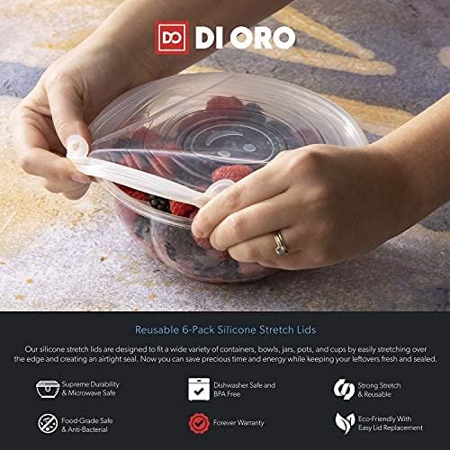 DI ORO – Tapas elásticas de silicona, paquete de 6, fundas reutilizables para almacenamiento de alimentos para cuencos y recipientes de todas las